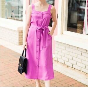 NWT Everlane Japanese GoWeave Picnic Midi Dress Pink Size 2 Button Front Belted